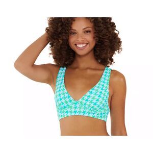 Ninety-Nine Degrees Blue Houndstooth Underwire Long-Line Swim Bikini Top